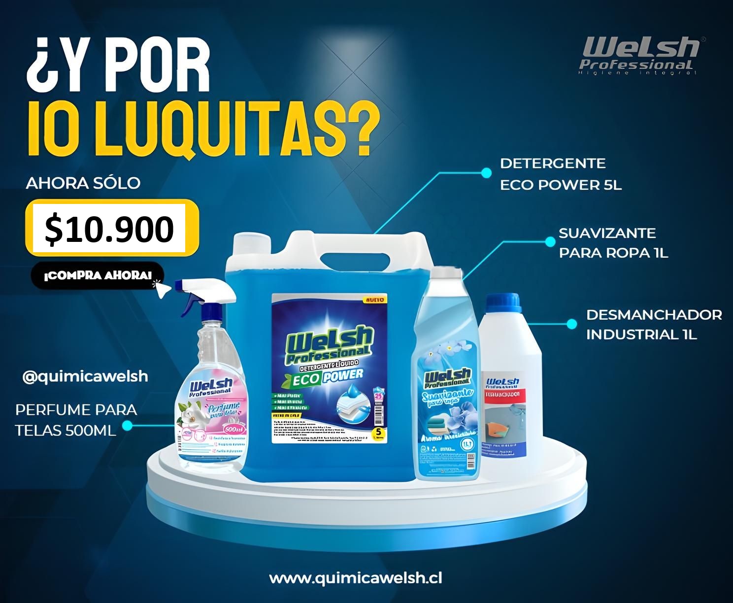 PACK LIMPIEZA ROPA 10MIL - DETERGENTE, SUAVIZANTE, PERFUME DE TELAS Y DESMANCHADOR